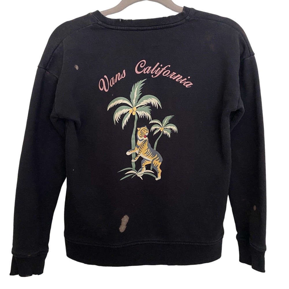 🌵 Vans California Unisex Upcycled Bleached Tiger Palm Trees Sweatshirt - Size XS